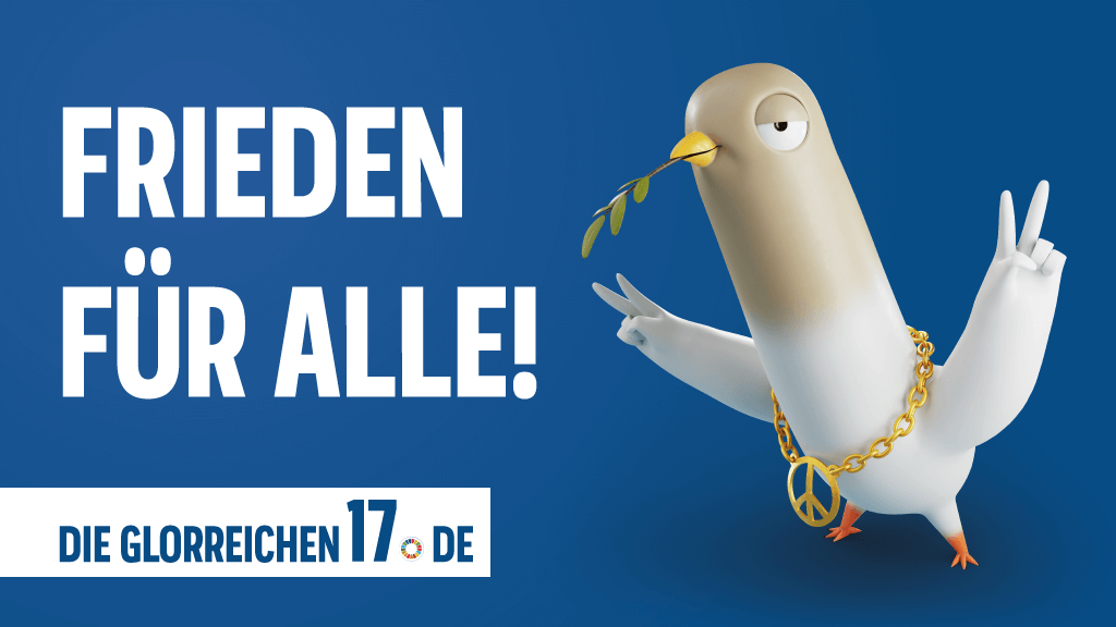 Nachhaltigkeitsziel Nr. 16 der 17 globalen Nachhaltigkeitsziele: „Frieden, Gerechtigkeit und Starke Institutionen", © 2018 Presse- und Informationsamt der Bundesregierung