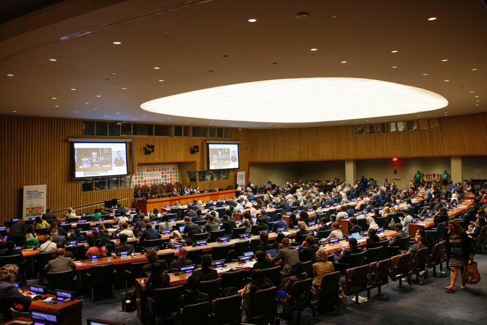 Participants gather at the closing ceremony of the HLPF 2023. Photo: IISD/ENB © Kiara Worth